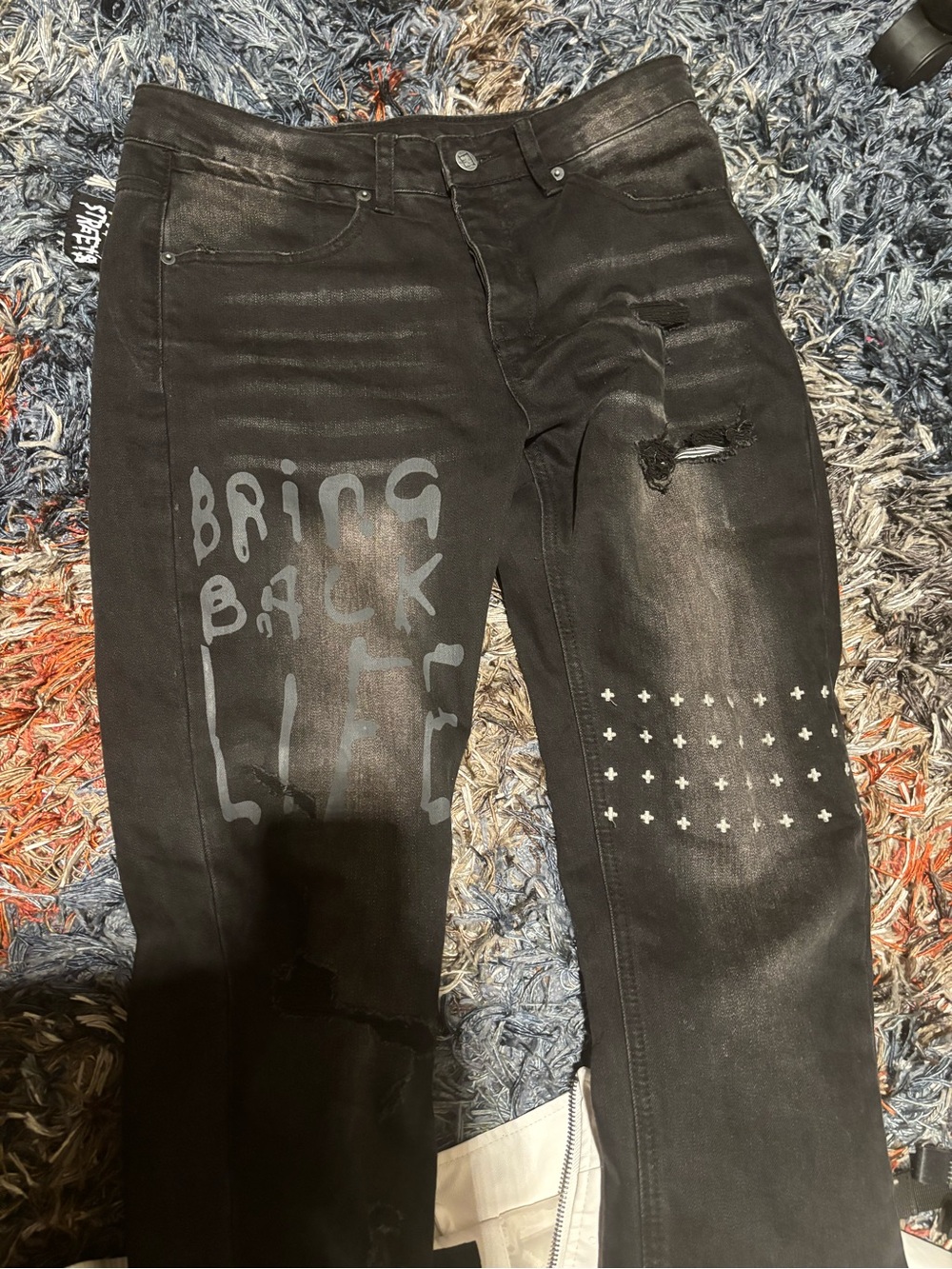 Ksubi Black Skinny Jeans with White Graphic Back Pockets
